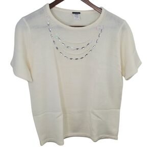 Salon Studio Elegant Cream Short Sleeve sweater Top size Large